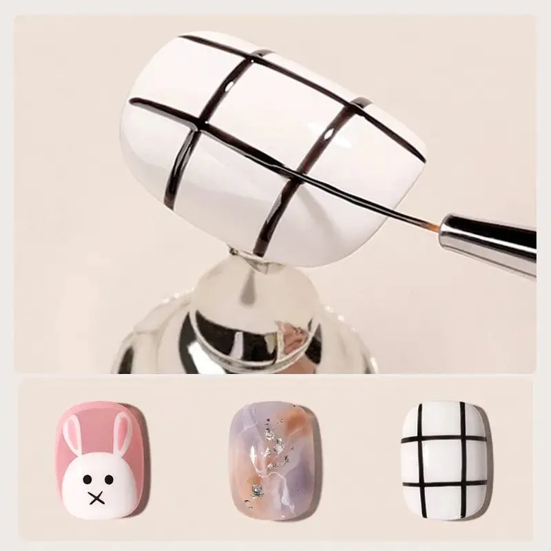 3 Pcs Metal Round Top Nail Art Gel Extension Builder Painting Liner Brushes | Drawing Flower Petal Pen Kit Manicure Tools Set