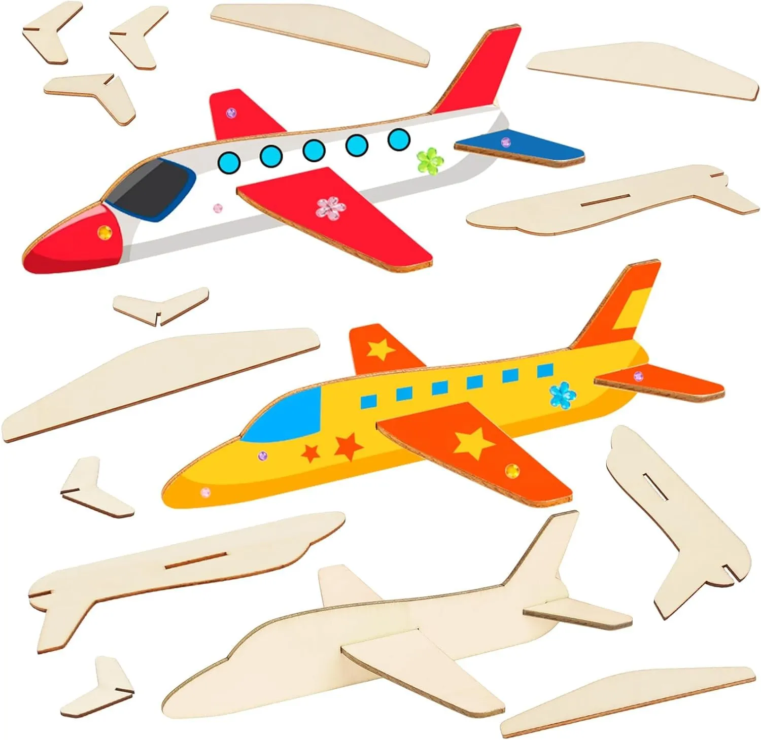 American Elm 12 Pack Wooden Airplane Craft for Kids Make Your Own 3D Airplane kit for Boys Girls DIY Paint Wood Planes