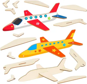 American Elm 12 Pack Wooden Airplane Craft for Kids Make Your Own 3D Airplane kit for Boys Girls DIY Paint Wood Planes