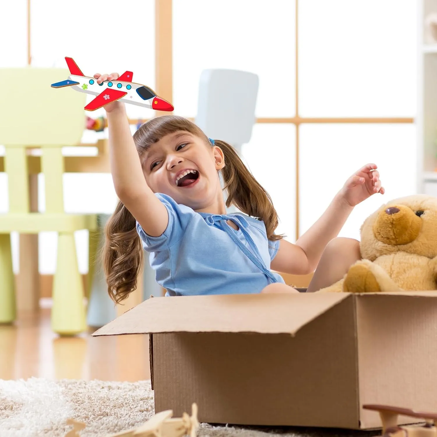 American Elm 12 Pack Wooden Airplane Craft for Kids Make Your Own 3D Airplane kit for Boys Girls DIY Paint Wood Planes