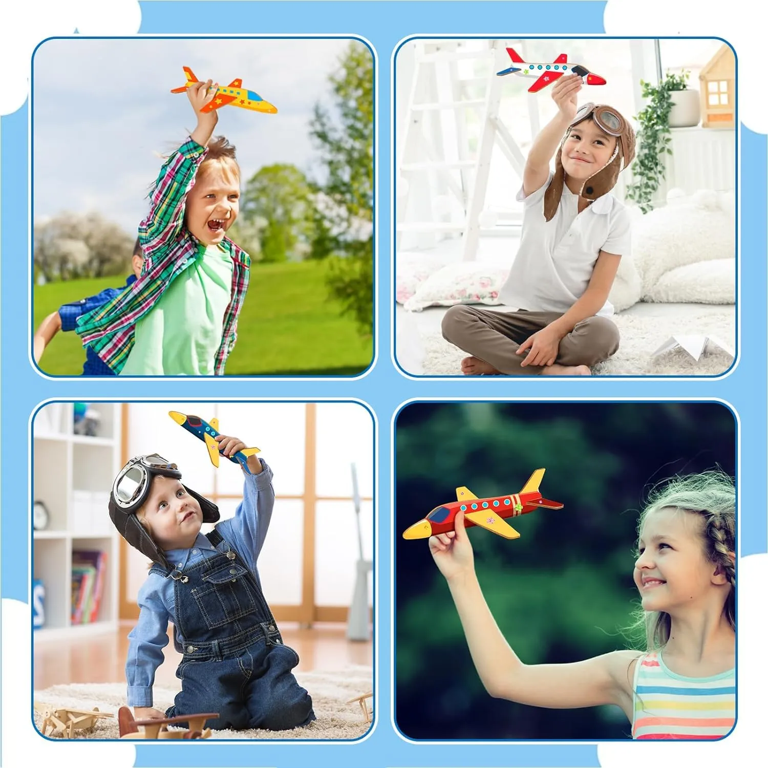 American Elm 12 Pack Wooden Airplane Craft for Kids Make Your Own 3D Airplane kit for Boys Girls DIY Paint Wood Planes
