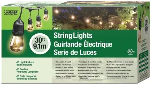 Feit Electric 72041 String Light Set, 130 V, 11 W, 15-Lamp, Incandescent Lamp, 30 ft L :SET: QUANTITY: 1