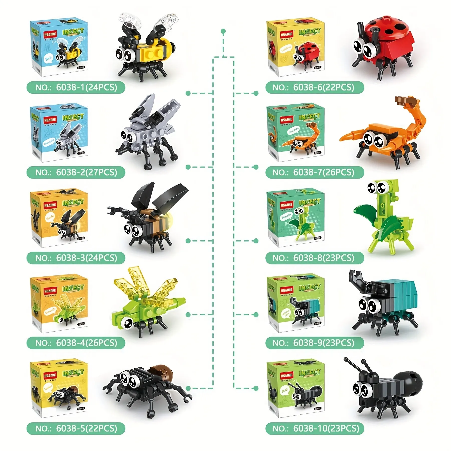 Kids Insect Building Blocks Set  Bee Ladybug Spider Toy