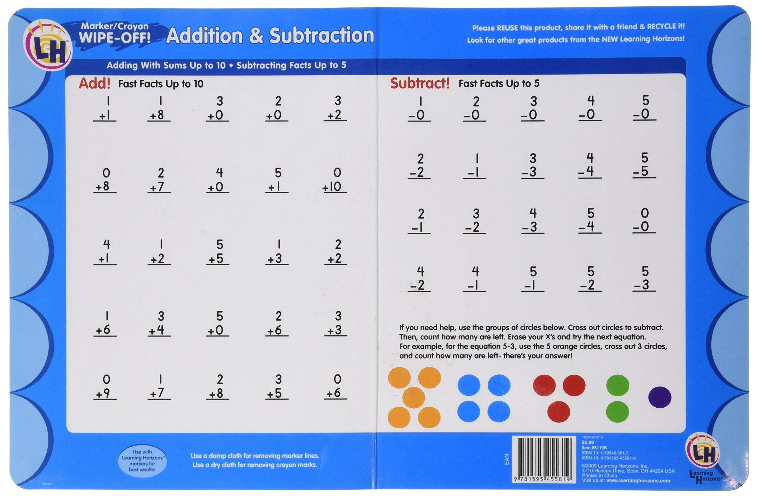 Marker/Crayon Wipe-Off - Addition & Subraction! With Pen