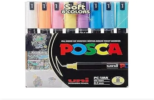 Mitsubishi 1M Uni Posca Bullet Tip Extra Fine Soft Color Marker 8 Pcs Pack