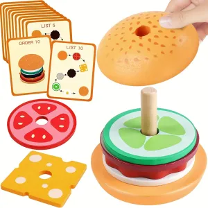 Montessori Burger Stacking Toys Fun Educational Wooden Burger Set