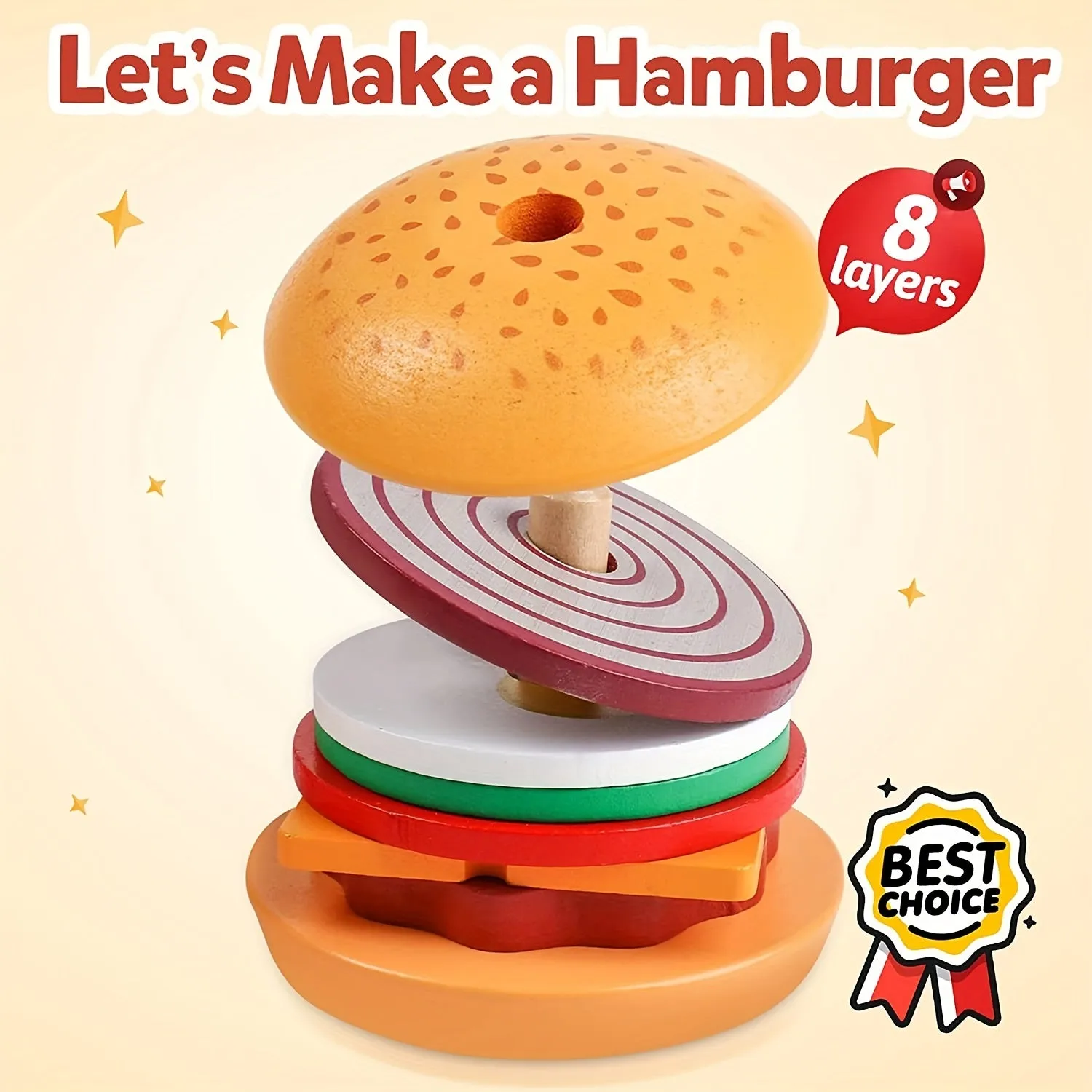 Montessori Burger Stacking Toys Fun Educational Wooden Burger Set