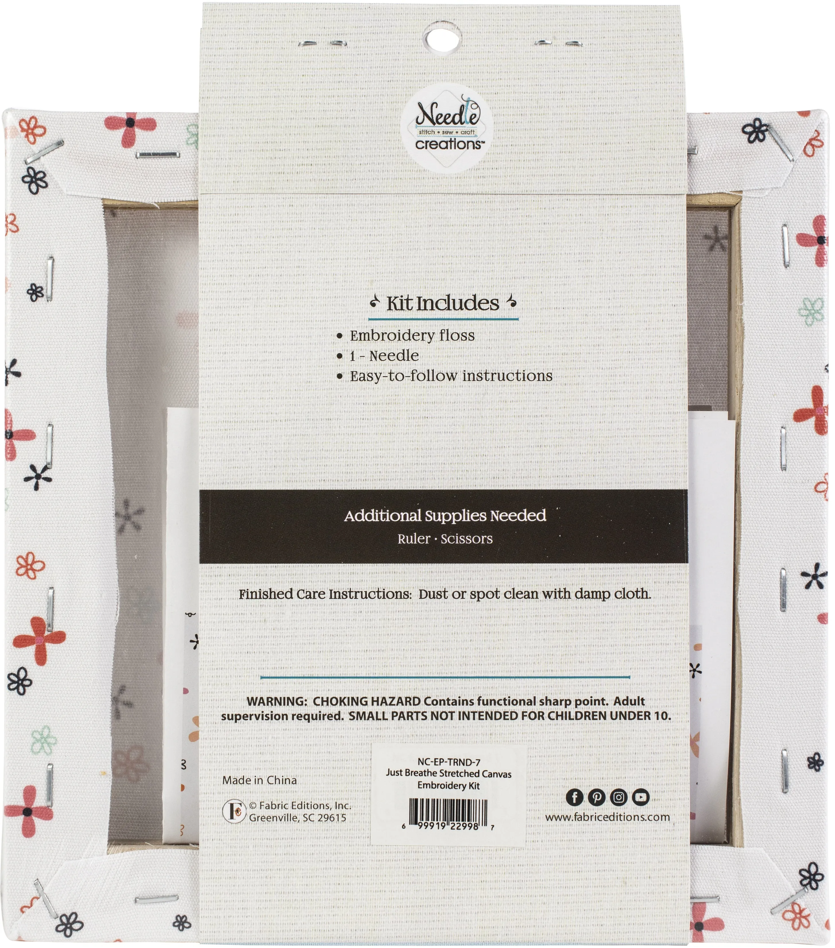 Needle Creations Easy Peasy Embroidery Kit 8"X8" Just Breathe Stamped On Canvas*