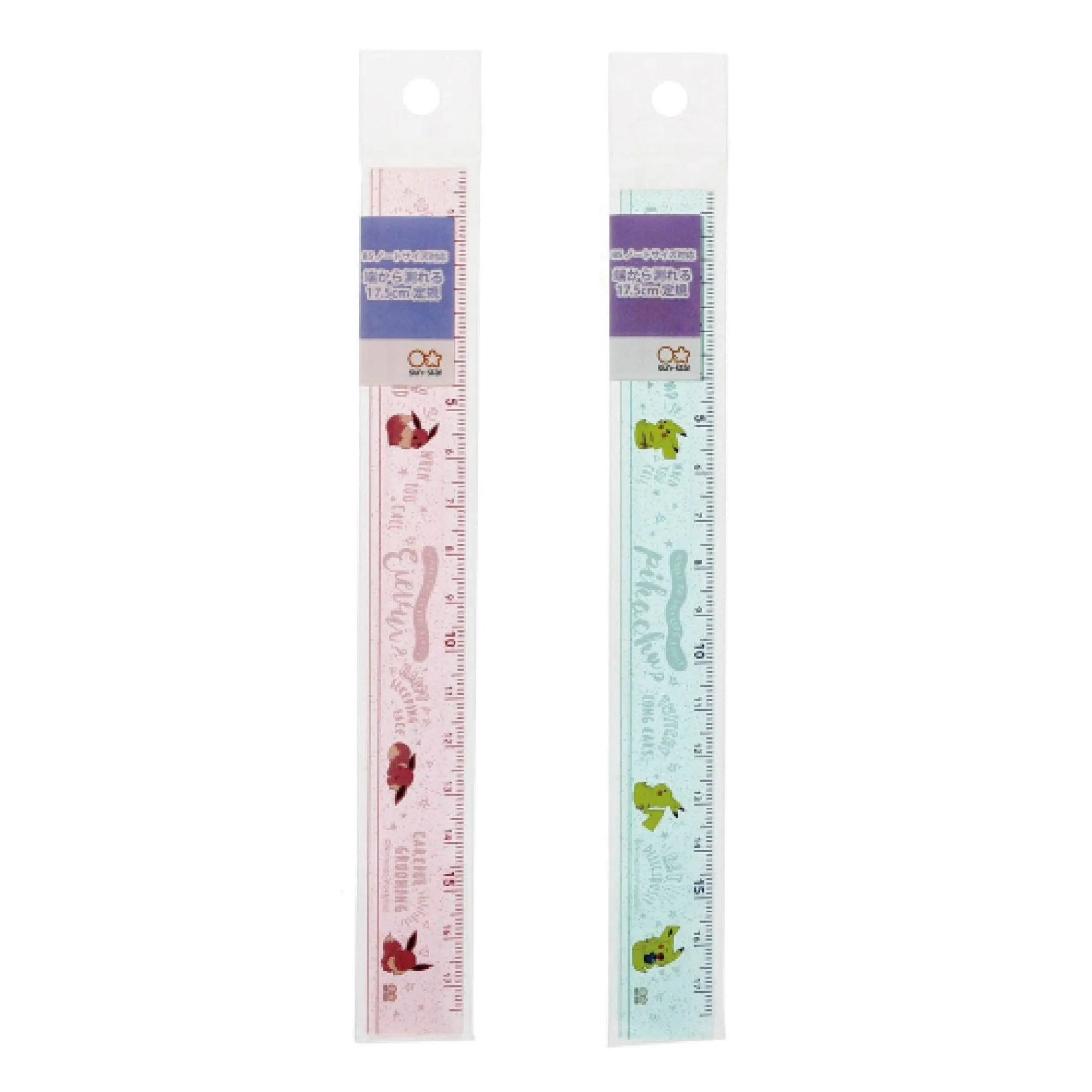 Sun-Star S40064 Pok?‡mon Pikachu Eevee Acrylic Pink Green 17cm Ruler