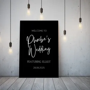 Timeless Black "Bride's Wedding Featuring Husband" Welcome Sign