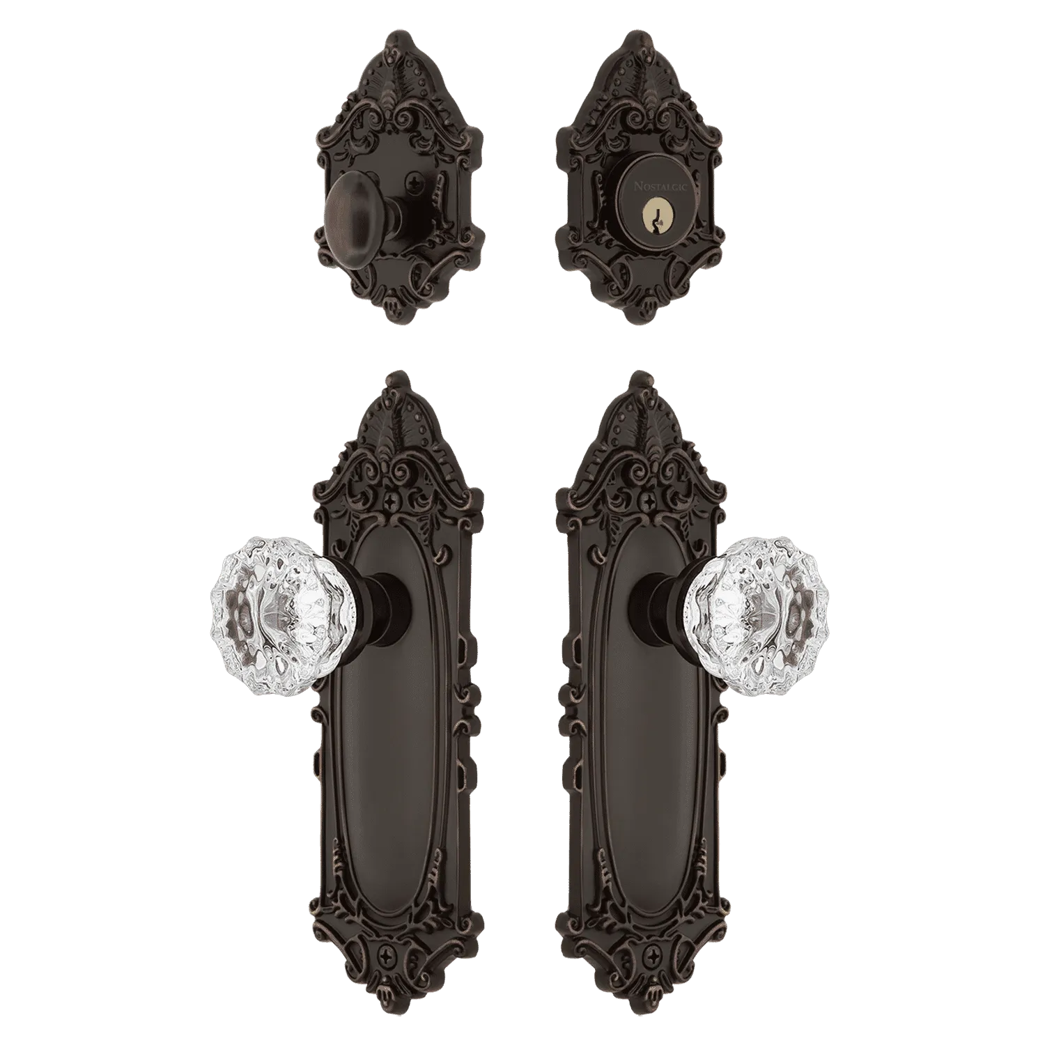 Victorian Entry Set with Crystal Knob in Timeless Bronze