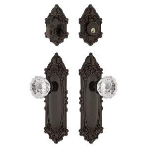 Victorian Entry Set with Crystal Knob in Timeless Bronze